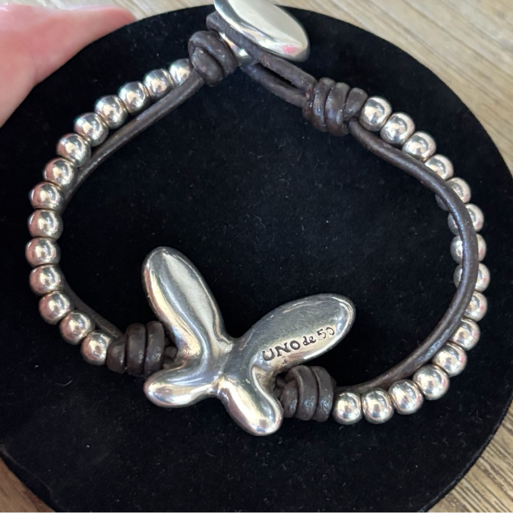 Unode50 Sterling Silver Metal Double Leather Butterfly Bracelet (Nwot)